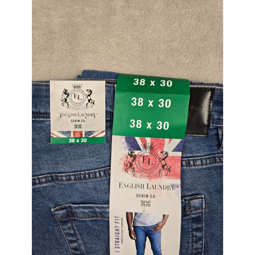 English Laundry Harrow Straight Fit Jeans Mens 38x30 Blue Stretch Denim - Picture 2 of 5